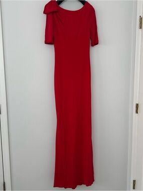 Badgley Mischka Red Bow Gown Maxi Dress TALL 60” Cowl Back Event Women’s 10